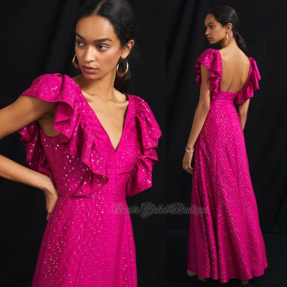 RARE NWT ANTHROPOLOGIE HUTCH Ruffled Shimmer Maxi Dress. Size 12/L - Picture 13 of 16